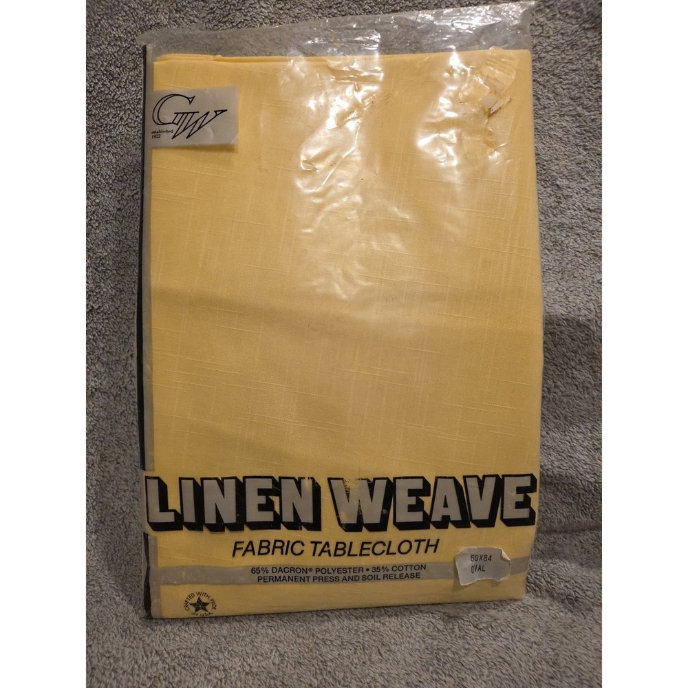 GW Linen Weave Fabric Table Cloth Oval 60x80 Cotton Blend Yellow